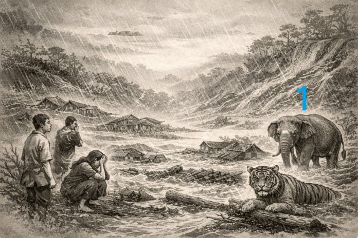 Cermin Krisis Bencana Aceh dan Sumatra (Ilustrasi: ChatGPT) Cermin Krisis: Bencana Aceh dan Sumatra adalah tentang kesadaran ekologis umat manusia.