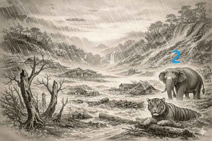 Lobha Dosa Moha dalam Bencana Aceh dan Sumatra (Ilustrasi: Gemini) Lobha, Dosa, Moha dalam bencana ekologi yang terjadi di Aceh dan Sumatra.