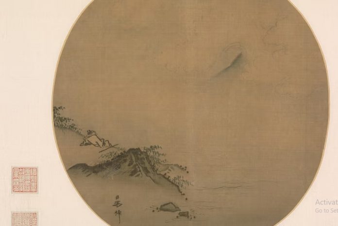 Sarjana yang Bersandar dan Menyaksikan Awan yang Membumbung, sebuah ilustrasi dari puisi karya Wang Wei (Sumber: JSTOR)