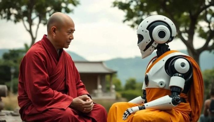BuddhaBot Menghadirkan Buddhadharma di Era AI (Ilustrasi: Anitya.org) Buddhadharma di era AI dihadirkan Teraverse perusahaan AI asal Jepang dalam bentuk BuddhaBot.