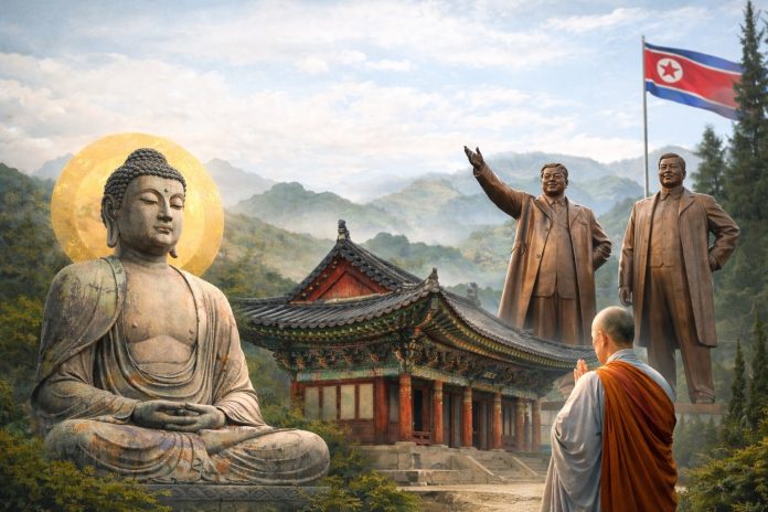 Buddhadharma Korea Utara Agama di Bawah Kontrol Negara Bagian 1 (Ilustrasi: ChatGPT) Posisi agama di bawah kontrol negara dibahas Levi dan Husarski untuk kasus Buddhadharma Korea Utara.