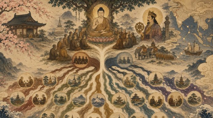 Sejarah Agama Buddha dimulai dari Siddhartha Gautama yang membentuk komunitas para siswa monastiknya yang disebut Sangha. Dari Satu Sangha kelak berkembang menjadi banyak aliran pemikiran. Angka tradisional yang dipakai adalah 18 aliran.